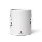 White glossy ceramic mug with black typographic design reading “Biltong & Borrelnoten,” funny South African and Dutch crossover mug.