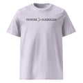 Lavender unisex organic cotton t-shirt with the phrase “Vetkoek > Oliebollen” printed across the chest, South African Roots adult tee.
