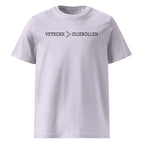 Lavender unisex organic cotton t-shirt with the phrase “Vetkoek > Oliebollen” printed across the chest, South African Roots adult tee.
