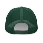 Evergreen green mesh-back trucker cap with embroidered Two Homes One Heart design combining the South African and Dutch flags.