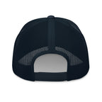 Navy green mesh-back trucker cap with embroidered Two Homes One Heart design combining the South African and Dutch flags.