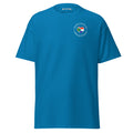 Unisex classic t-shirt with small “Dutch With An African Touch” text surrounding a heart combining South African and Dutch flag colours on the chest.
