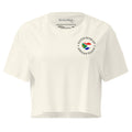 Women’s crop top with small “Dutch With An African Touch” text and a heart combining South African and Dutch flag colours on the chest.