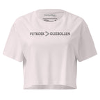 Women’s cropped t-shirt with “Vetkoek > Oliebollen” printed in black across the chest, South African Roots collection top.