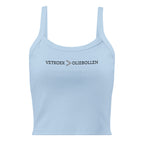Women’s micro-rib tank top with the text “Vetkoek > Oliebollen” printed across the chest, South African Roots collection top.