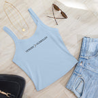 Women’s micro-rib tank top with the text “Vetkoek > Oliebollen” printed across the chest, South African Roots collection top.