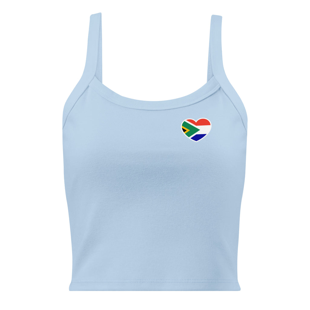 Women’s micro-rib tank top with a small Two Homes One Heart chest graphic combining South African and Dutch flag colours.