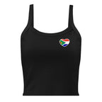 Women’s micro-rib tank top with a small Two Homes One Heart chest graphic combining South African and Dutch flag colours.