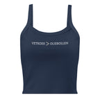 Women’s micro-rib tank top with the text “Vetkoek > Oliebollen” printed across the chest, South African Roots collection top.