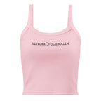 Women’s micro-rib tank top with the text “Vetkoek > Oliebollen” printed across the chest, South African Roots collection top.