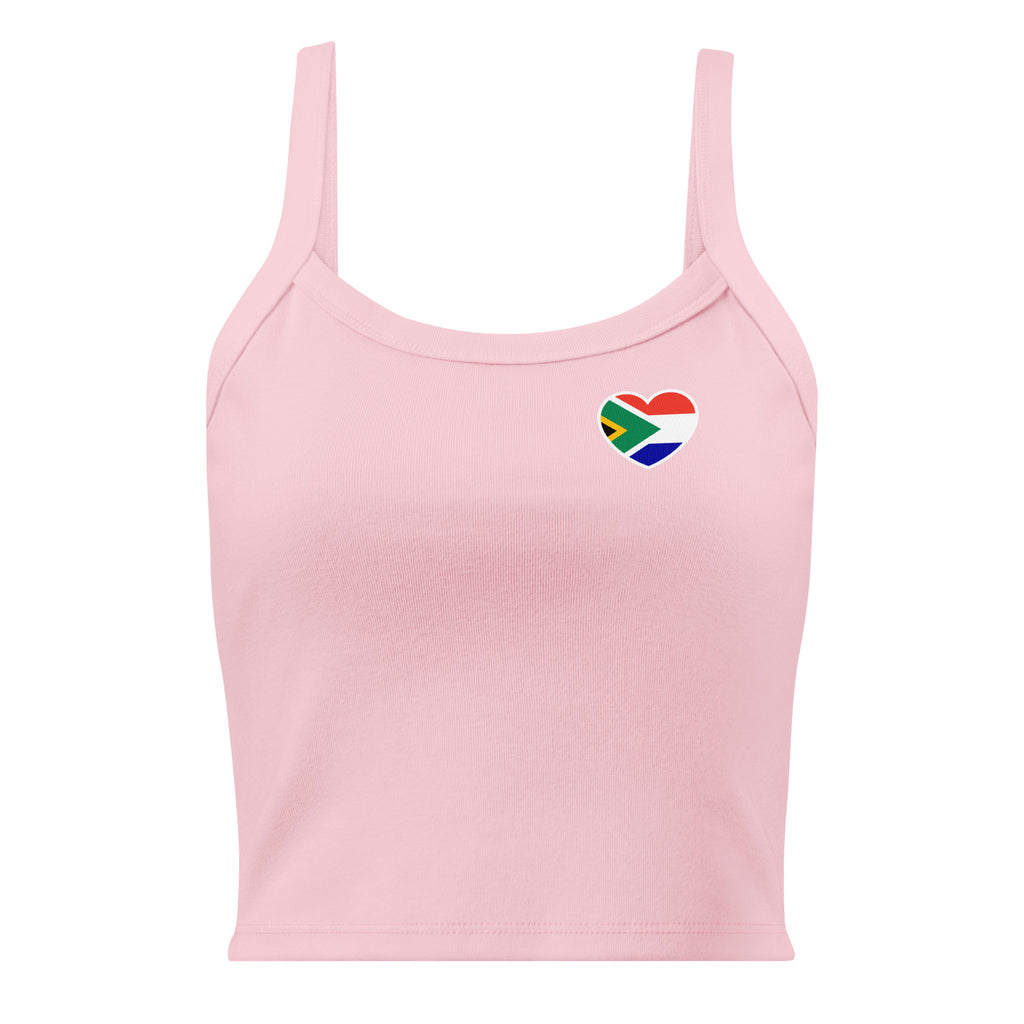 Women’s micro-rib tank top with a small Two Homes One Heart chest graphic combining South African and Dutch flag colours.