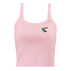 Women’s micro-rib tank top with a small Two Homes One Heart chest graphic combining South African and Dutch flag colours.