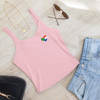 Women’s micro-rib tank top with a small Two Homes One Heart chest graphic combining South African and Dutch flag colours.
