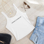 Women’s micro-rib tank top with the text “Vetkoek > Oliebollen” printed across the chest, South African Roots collection top.
