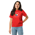 Youth t-shirt with “Dutch With An African Touch” text around a heart combining South African and Dutch flag colours.