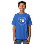 Youth t-shirt with “Dutch With An African Touch” text around a heart combining South African and Dutch flag colours.